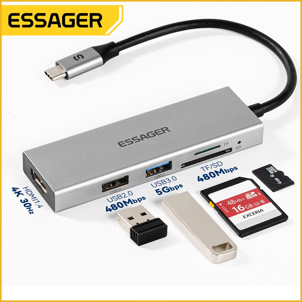Essager 5 in 1 USB C HUB HDMI- - Usb C Docking Hub recensie en prijs