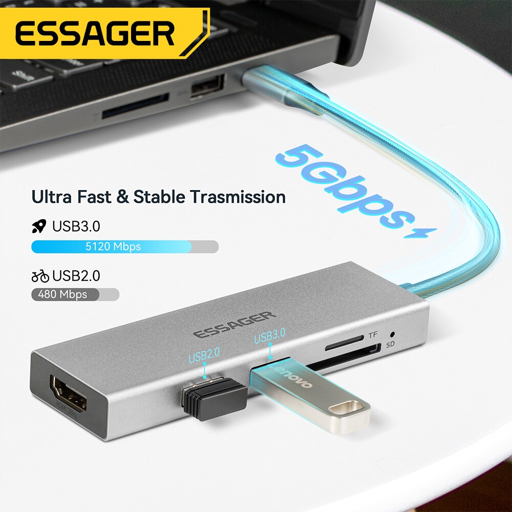 Essager 5 in 1 USB C HUB HDMI- - Usb C Docking Hub recensie en prijs