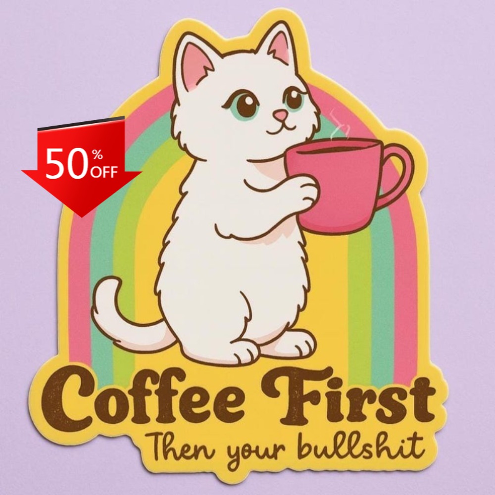 Fun coffee cat stickers Retro  - Laptop Unique Accessories recensie en prijs